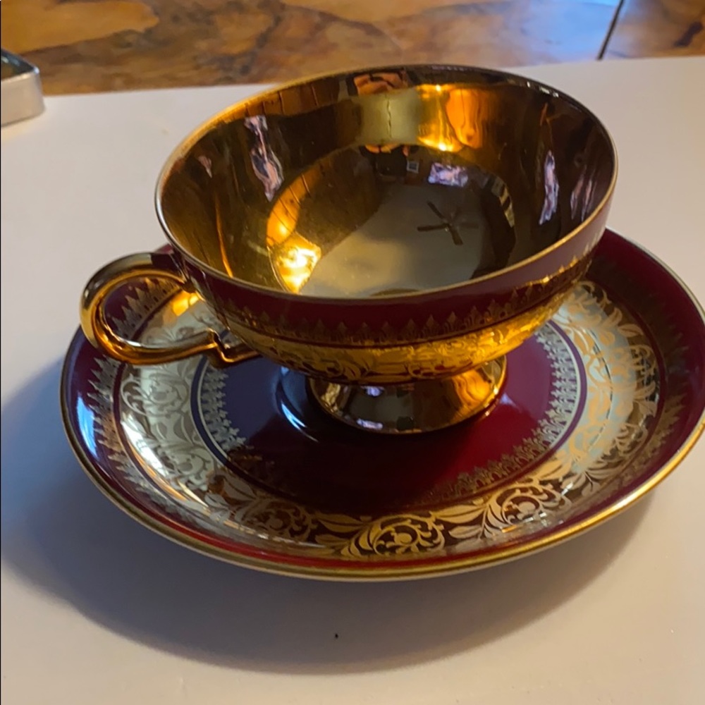 Bavaria Vintage cobalt red with real gold painted design